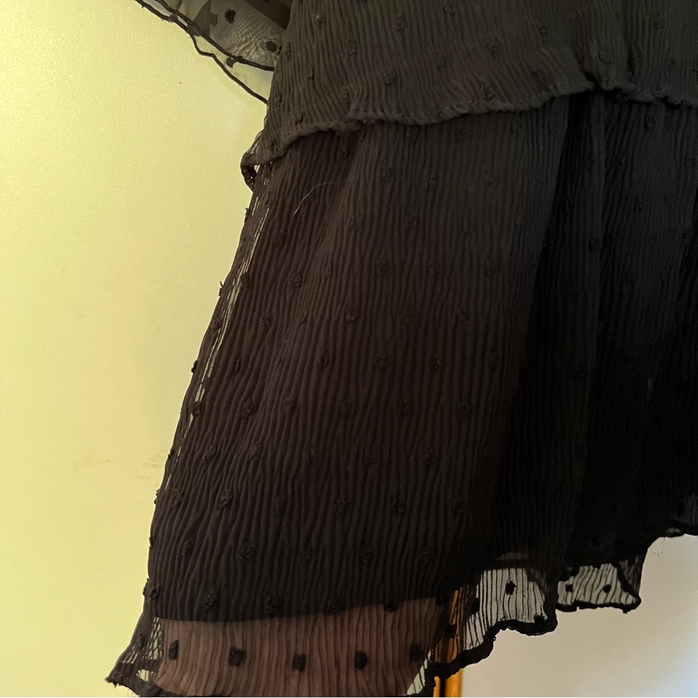 Zara Black Sheer Dot-Tier Tie-Neck Blouse - Picture 12 of 14